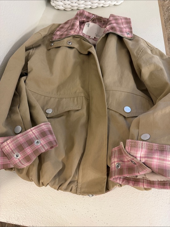 Pilcro Jackets & Blazers - Pilcro Beige Jacket with Pink Plaid Trim